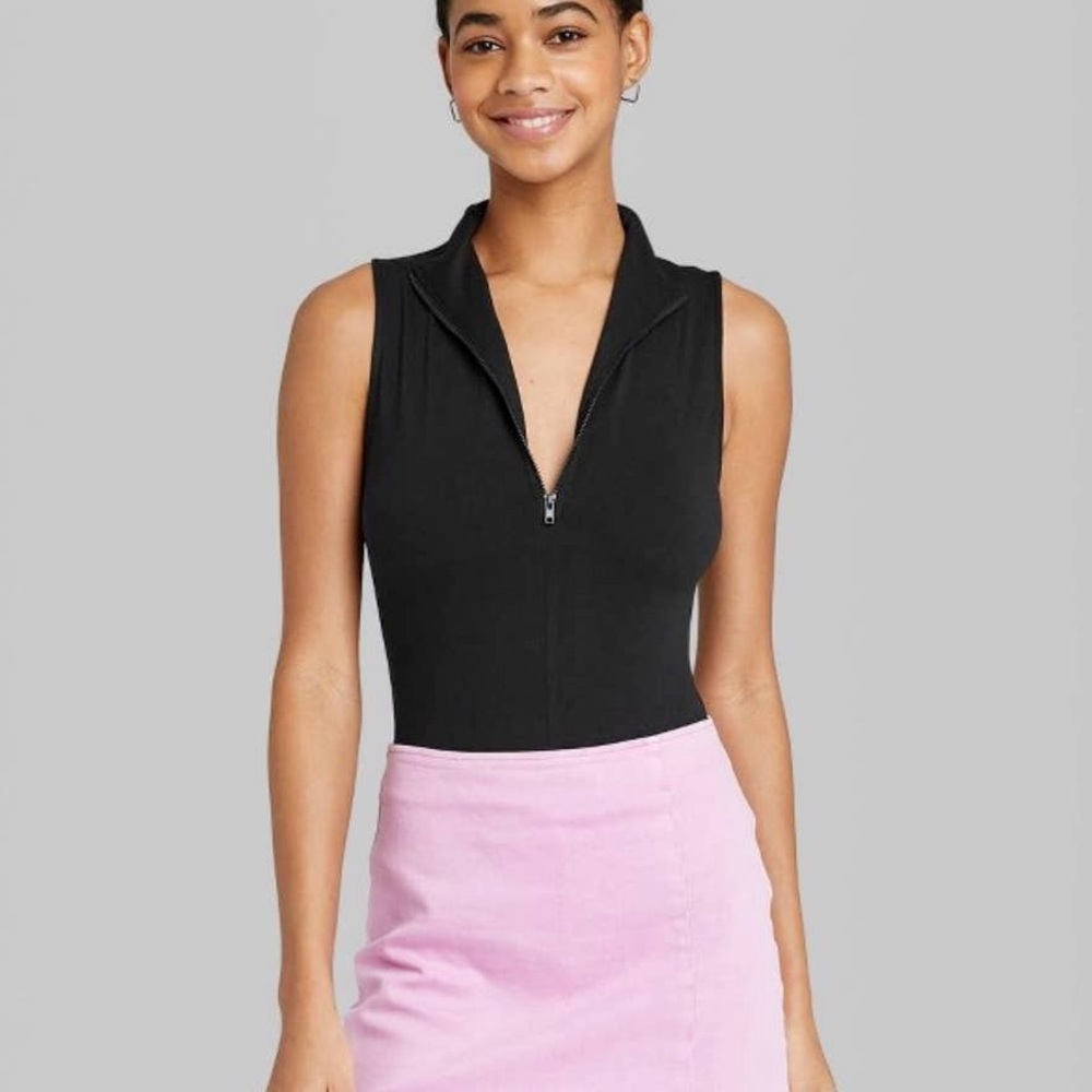 Wild Fable Black Quarter Zip Bodysuit Large